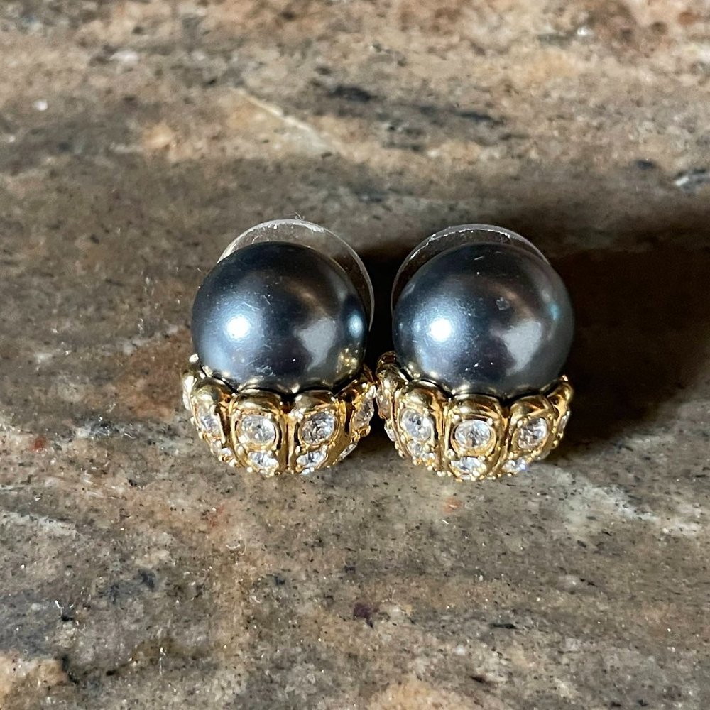 Joan Rivers Black Sea Faux Pearl & Crystal Rhinestone Pierced Earrings
